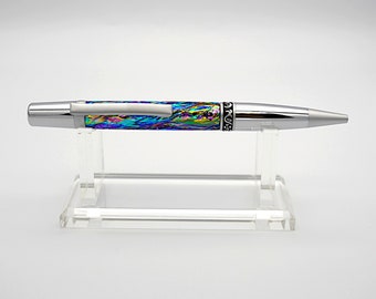 Ballpoint Pen, Handcrafted Twist Pen in Chrome and Satin Chrome with Galaxy Opal Acrylic