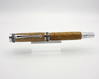 Fountain Pen, Brown Mallee Burl in Rhodium and Black Titanium