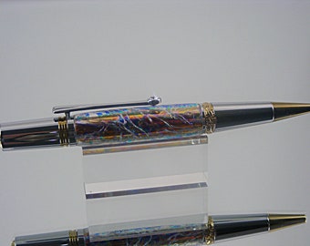 Handcrafted Majestic Twist Pen in Gold TN and Chrome with Midnight Ice Opal