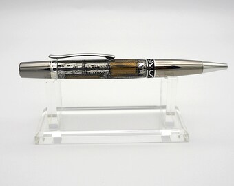 Ballpoint Pen in Black Titanium and Platinum with Steampunk Patchwork in Acrylic