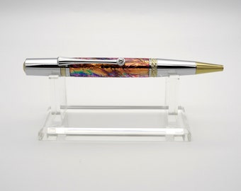 Ballpoint Pen, Handcrafted Majestic Twist Pen in Gold TN and Chrome with Precious Opal