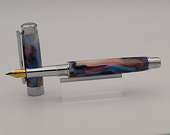 Handcrafted Fountain Pen in Chrome and Abalone Acrylic