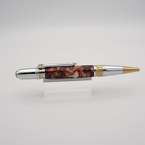 Handcrafted Art Deco Pen in Chrome and Gold Titanium with Pine cones in Acrylic