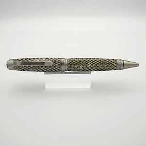 Stylo à bille, stylo twist fait main en nickel antique avec cuir marron embossé serpent