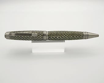 Ballpoint Pen, Antique Nickel with Brown Snake Embossed Leather