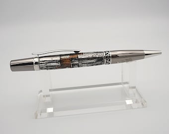 Ballpoint Pen in Black Titanium and Platinum with Steampunk Patchwork