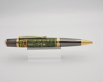 Ballpoint Pen in Gold Titanium and Black Titanium with Circuit Board