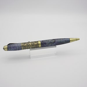 Filigree Pen Handcrafted in Antique Brass and Blue Box Elder - Etsy