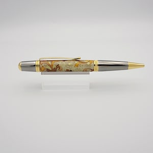 Handcrafted Pen, Florentine Floral Paper with Gold Titanium and Black Titanium