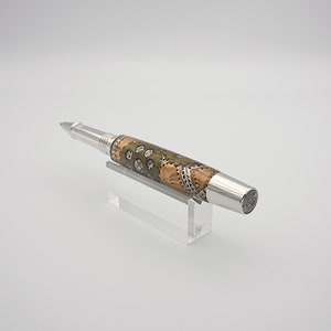 Rollerball Pen, Steampunk Style Pen in Rhodium and Black Titanium with Watch Face in Acrylic image 2