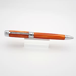Ballpoint Pen, Twist Pen with Swarovski Crystals in Chrome and Strawberry Pearl Acrylic