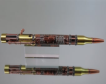 Steampunk, Handmade Acrylic Pen with Antique Brass and Antique Copper Fittings