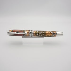 Rollerball Pen, Steampunk Style Pen in Rhodium and Black Titanium with Watch Face in Acrylic image 5