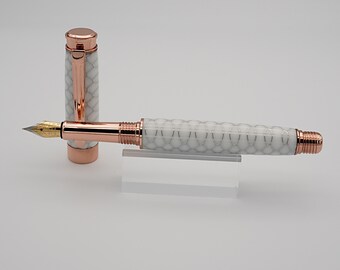 Fountain Pen, Handmade Acrylic Fountain Pen in Rose Gold with White Honeycomb