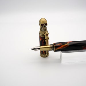 Skull Fountain Pen in Antique Brass and Flaming Forge Resin - Etsy