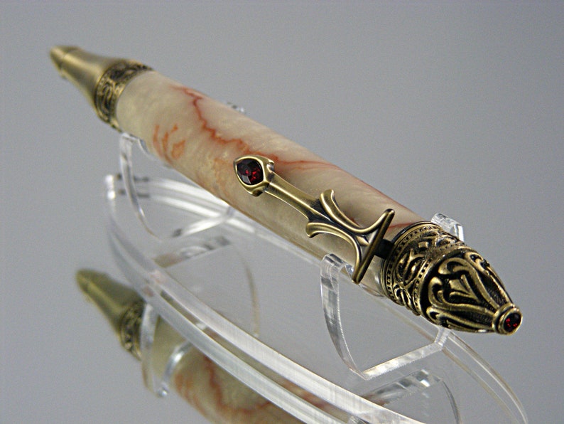Gothic Handmade Gothic Pen in Antique Brass and Crushed Mud Resin