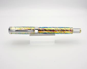 Industrial Fountain Pen, Magnetic Cap in Chrome and Gold with Midnight Ice Acrylic