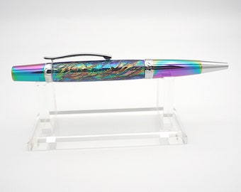 Ballpoint Pen, Twist Pen Handmade in Ti Spectrum and Chrome with Night Opal Acrylic