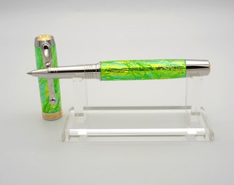 Rollerball, Handcrafted in Palladium and 22k with Forest Opal Acrylic