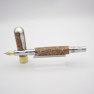 Fountain Pen, Handmade Pen in Chrome and 24k Gold with Metal Flake Acrylic