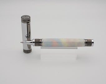 Ballpoint Pen in Gunmetal and Chrome with Magnetic Cap and Opal Acrylic