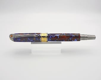 Art Deco Rollerball, Italian Resin with Black Titanium and 22k Gold