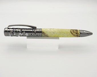 Ballpoint Pen, Twist Pen, Filigree Style in Gunmetal over Satin Chrome with Spalted Tamarind