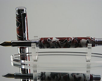Fountain Pen, Handmade Acrylic Pen in Chrome and Sable Alumilite