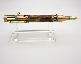 Ballpoint Pen, Steampunk Style in Antique Brass and Antique Copper with Gold Rush Acrylic