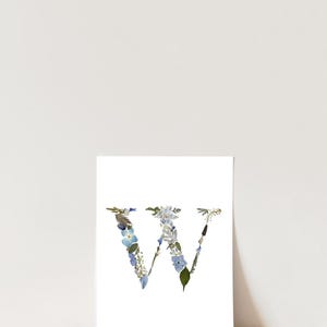Letter W Pressed Flower Art PRINT | 8x10 Giclee Print on Fine Art Paper | Unique Monogram Pressed Flower Artwork | Botanical Wall Art