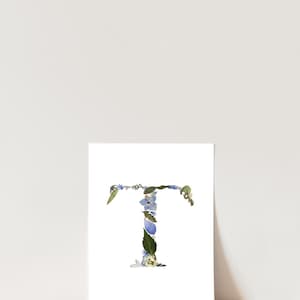 Letter T Pressed Flower Art PRINT | 8x10 Giclee Print on Fine Art Paper | Unique Monogram Pressed Flower Artwork | Botanical Wall Art