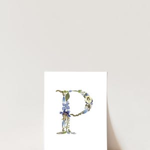 Letter P Pressed Flower Art PRINT | 8x10 Giclee Print on Fine Art Paper | Unique Monogram Pressed Flower Artwork | Botanical Wall Art