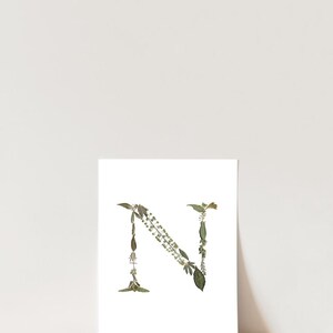 Letter N Pressed Flower Art PRINT | 8x10 Giclee Print on Fine Art Paper | Unique Monogram Pressed Flower Artwork | Botanical Wall Art