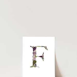 Letter F Pressed Flower Art PRINT | 8x10 Giclee Print on Fine Art Paper | Unique Monogram Pressed Flower Artwork | Botanical Wall Art