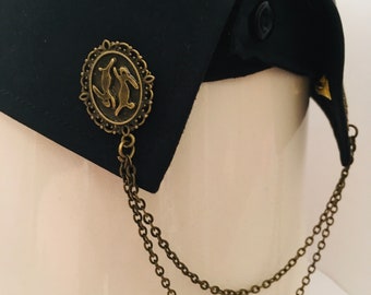 Bronze Collar Pin with Bunnies and Chains, Lapel Pin Elegant Gothic Victorian Dark Academia