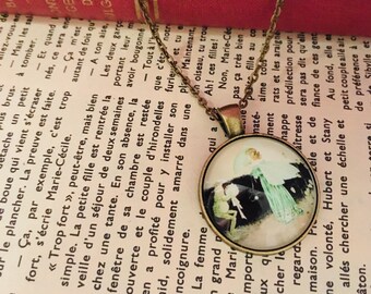 Glass Cabochon Pendant with Fairy and Frog, Cottagecore Fairycore Goblincore Dark Academia