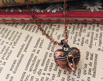 Dark Copper Heart Locket Pendant, Hinged Wish Box Heart Pendant, Cottagecore Dark Academia