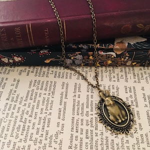 Bronze Pendant with Bunny Rabbit, Cottagecore Dark Academia