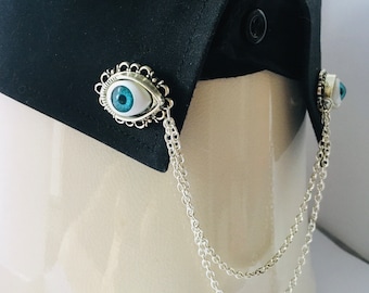 Collar Pin with Eyes and Chains, Lapel Pin Elegant Gothic Victorian Dark Academia Dandy