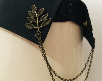 Bronze Collar Pin with Leaves and Chains, Lapel Pin Elegant Gothic Victorian Dark Academia