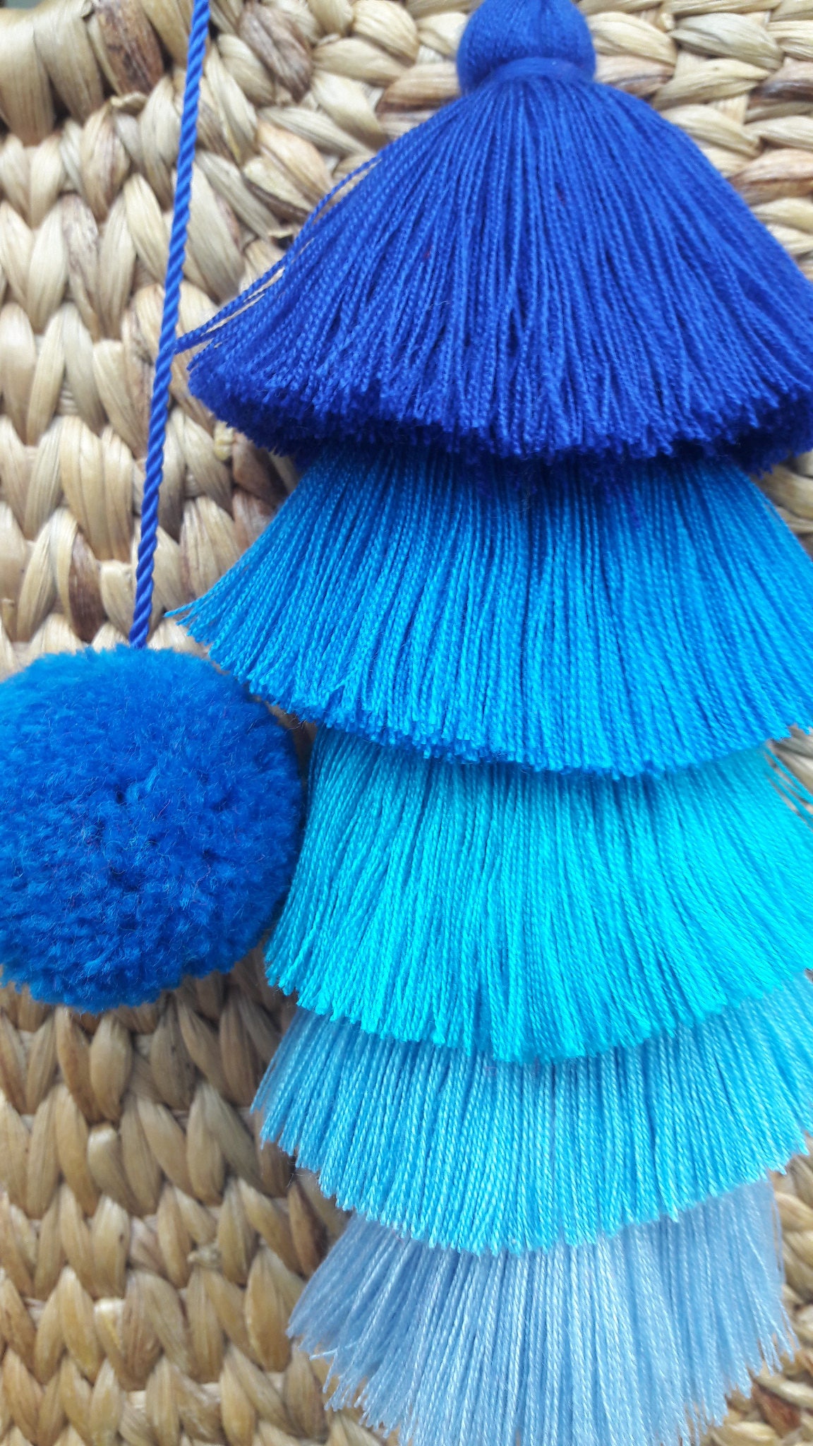 5 Blue Tassel bag Charmtassel Bag Charmpom Pom Bag Etsy