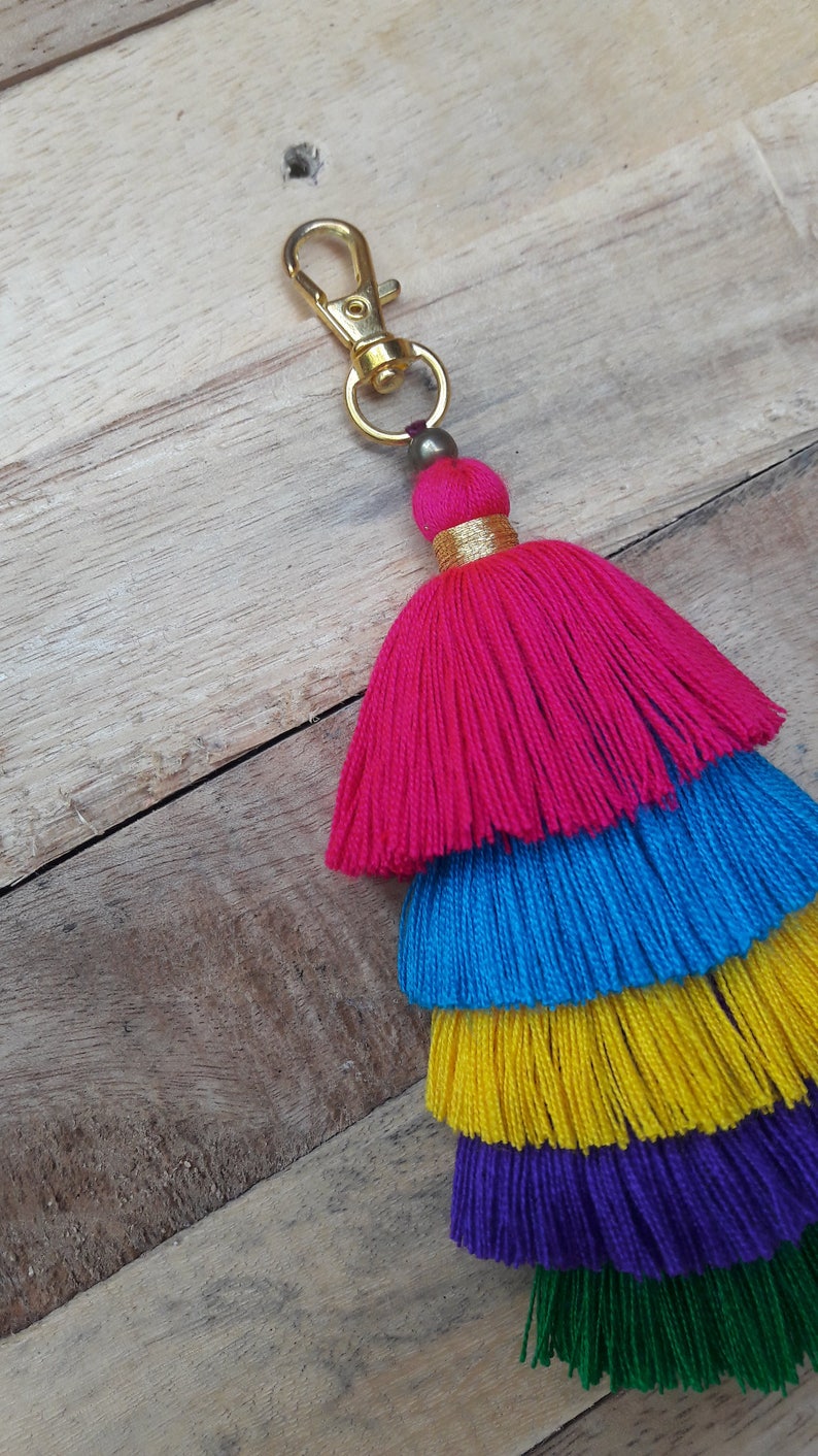 Mixed Tassel Bag Charmfive Layered Key Chainmixed Key Etsy