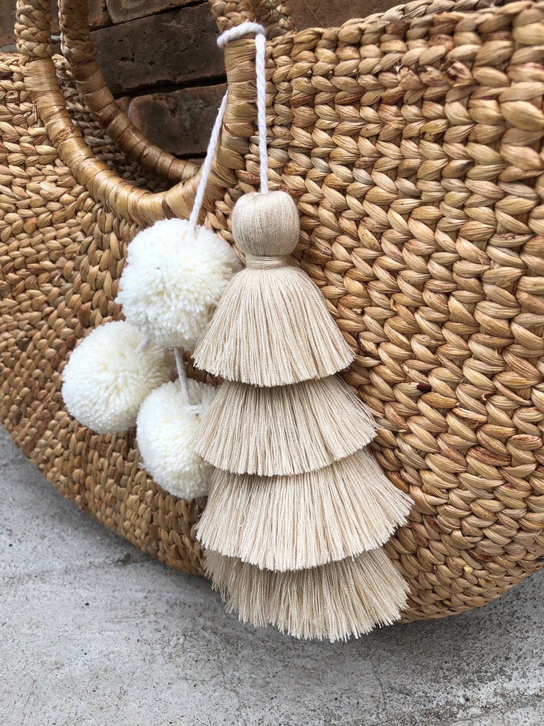 Pom Pom Bag Charm tassel Bag Charmbag Charmnatural White Etsy Australia