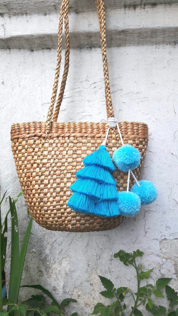 Pom Pom Bag Charm tassel Bag Charmbag Charmblue Sky | Etsy