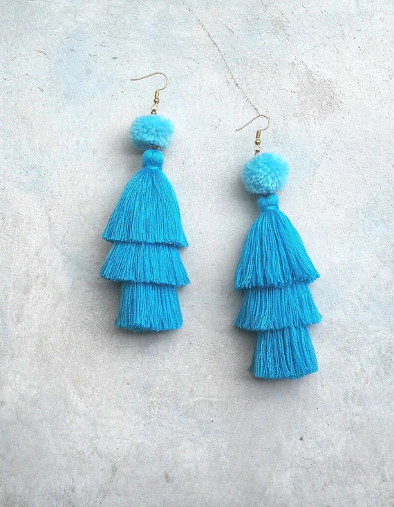 Sky blue shop tassel earrings