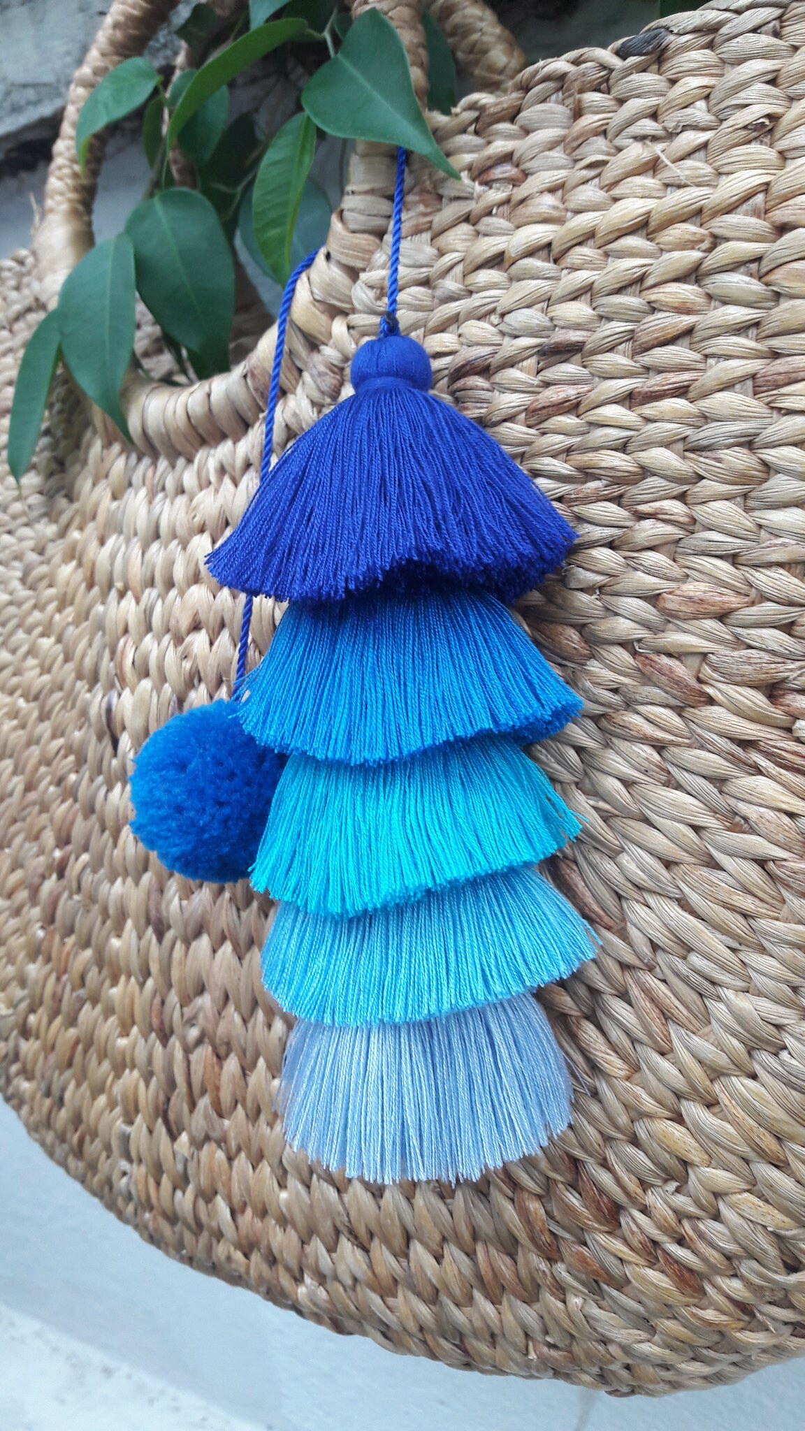 5 Blue Tassel bag Charmtassel Bag Charmpom Pom Bag Etsy