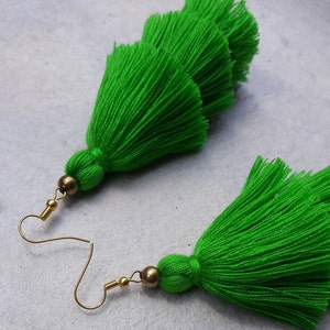 Three Layered Green Tassel Hand Made Earringsgreen - Etsy