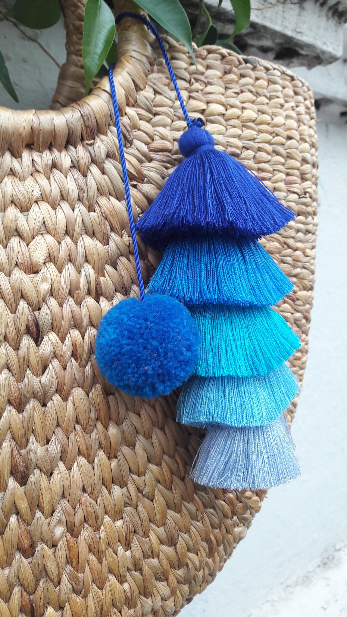 5 Blue Tassel bag Charmtassel Bag Charmpom Pom Bag Etsy