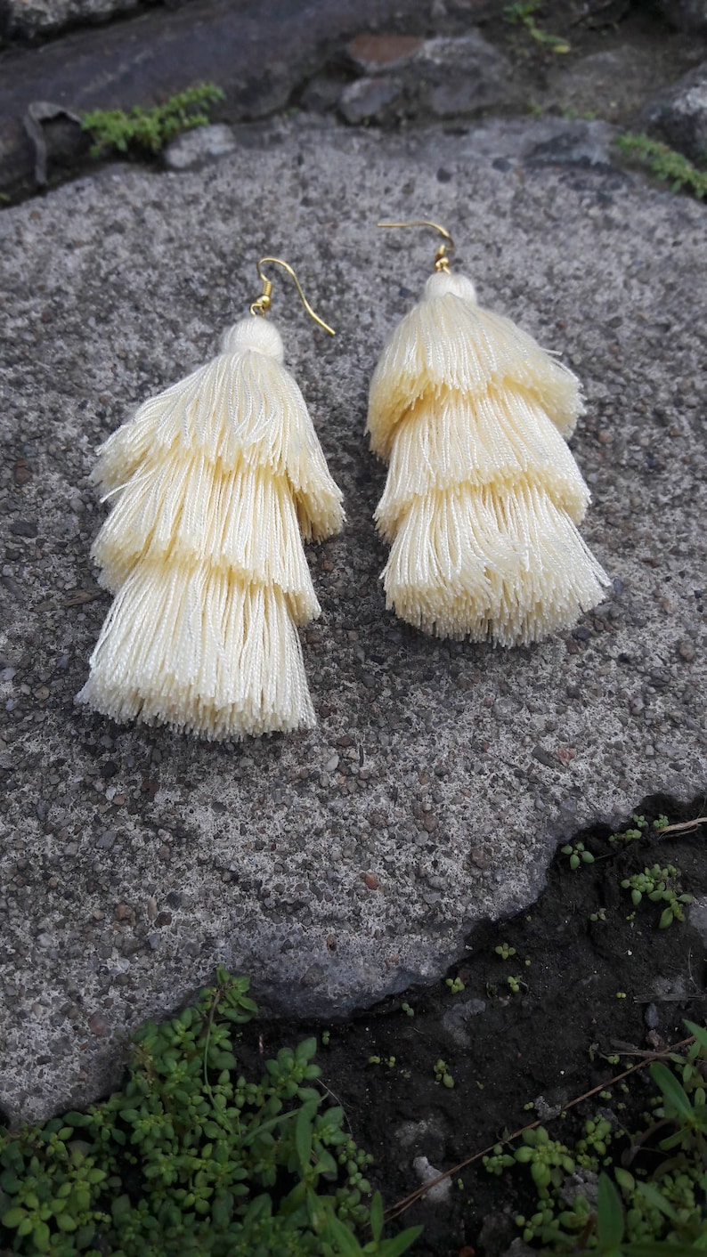 Cream tassel earringslayered tassel earrings. Etsy