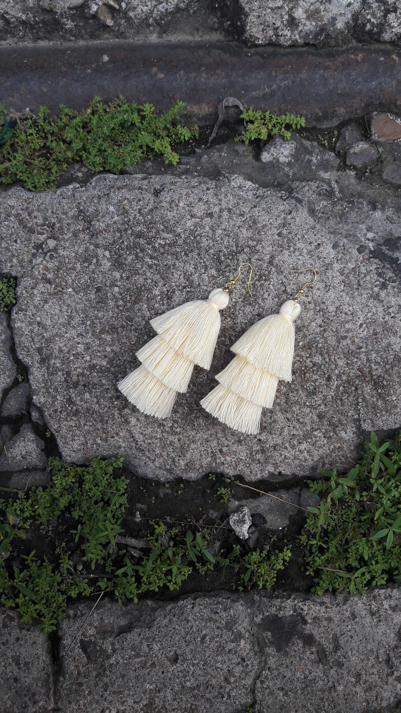 Cream tassel earringslayered tassel earrings. Etsy